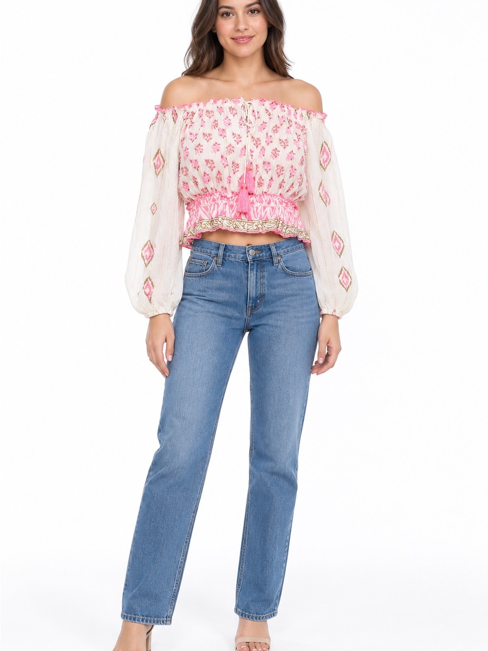 32. Ranees • NWOT pink and white blouse